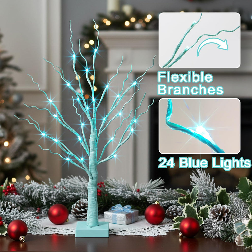 PEIDUO Home Decor, 2FT Birch Tree with LED Lights, Warm White Light up Tree Lamp, Artificial Trees for Home Table Inside, Battery Powered, Timer (2PK)
