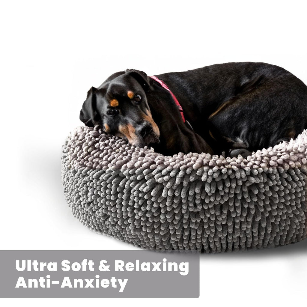 Muddy Mat® Cloud K-9 Bed for Dogs & Cats, Soft & Relaxing Donut Dog Bed, Chenille Material, Removable Cover, Washable & Dryer Safe–Black Small(25'x25')