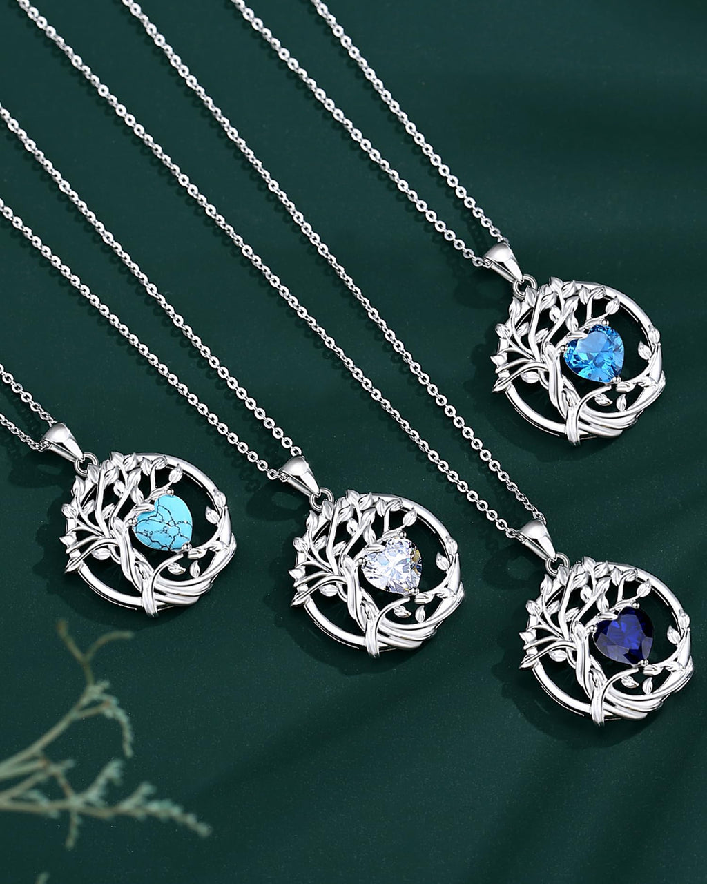 FANCIME Tree of life Birthstone necklace Sterling Silver Pendant Birthstone Necklace Gemstone Anniversary Birthday Jewelry Mothers Day Gifts for Mom Her Wife