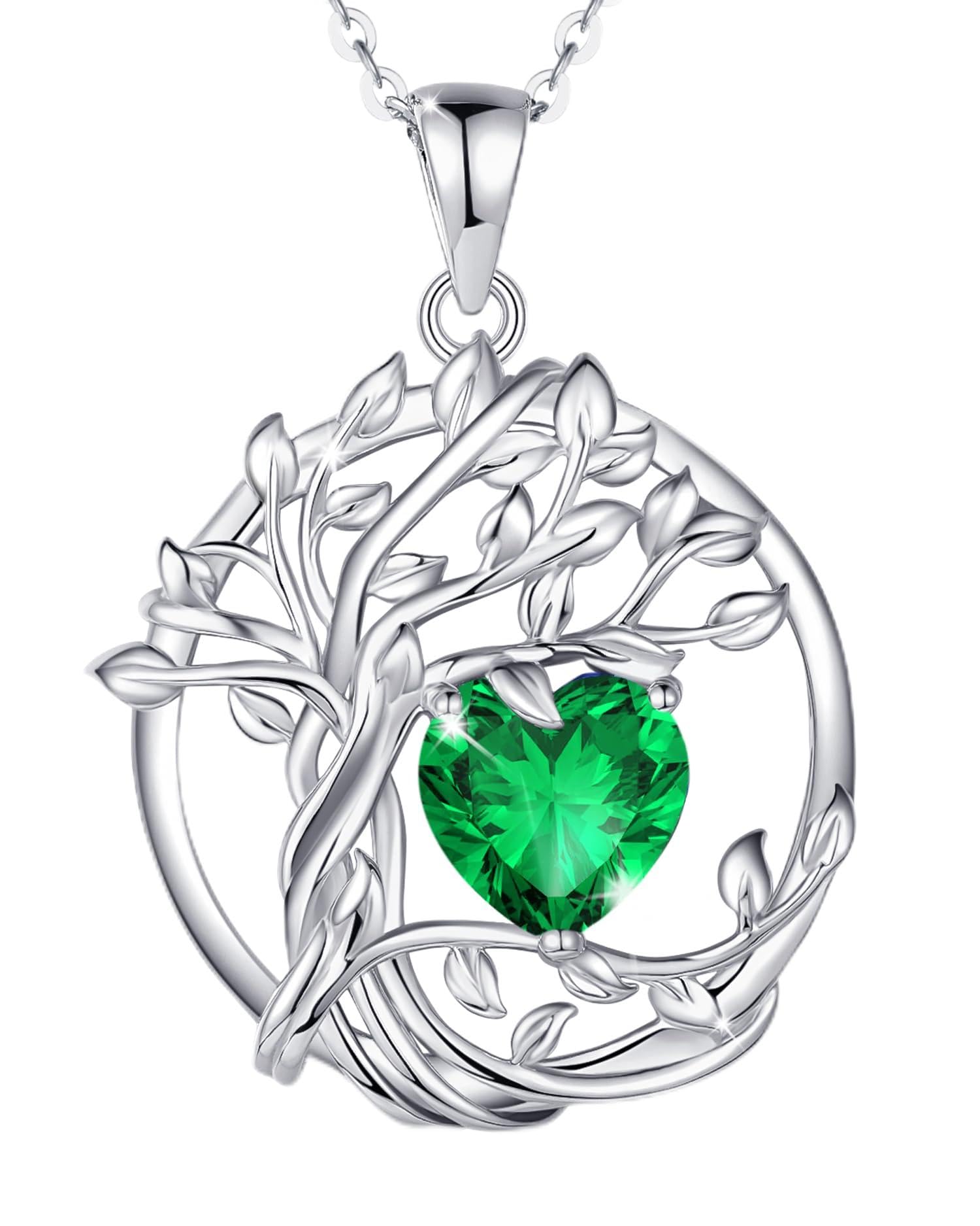 FANCIME Tree of life Birthstone necklace Sterling Silver Pendant Birthstone Necklace Gemstone Anniversary Birthday Jewelry Mothers Day Gifts for Mom Her Wife