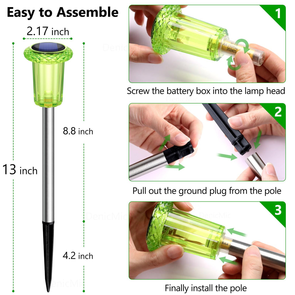 DenicMic Solar Lights Outdoor 10 Pack Waterproof 6000K Cold White LED Stainless Steel Stake Outside Lights for Yard Pathway Garden Driveway Walkway Landscape Path Lighting