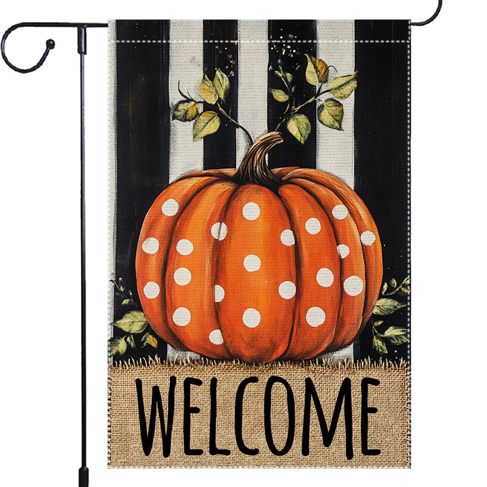 Fall Garden Flag For Outdoor Decor Thanksgiving Garden Flags Autumn Stained Glass Pumpkin Maple Leaf Double Sided Small Burlap Outside Porch Lawn Yard Flags Decorations 12.5x18 Inch