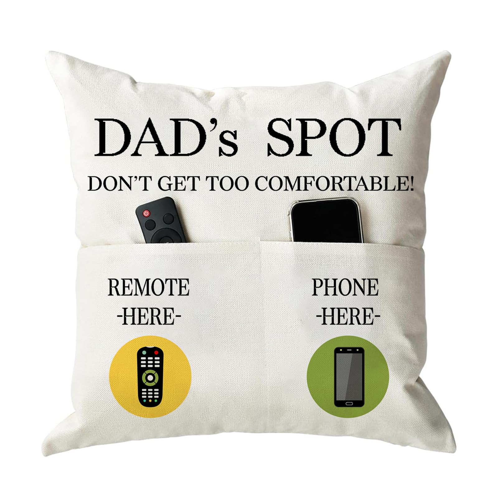 ONFAON Grandpa Gifts,Grandpa's Spot Throw Pillow Covers 18x18 Inch,Put Phone Glasses and Remote Control Pillowcase,Birthday Christmas Thanksgiving Day Gifts for Grandpa Stepdad,3-Pocket