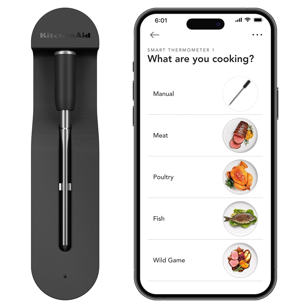 KitchenAid Smart Wireless Rechargeable Meat Thermometer | Waterproof, Soak 6 Hours, Dishwasher-Safe | Long Range Bluetooth® Connectivity| BBQ, Grill, Oven, Smoker, Air Fryer, Kitchen