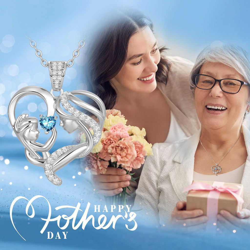 Mothers Day Gifts for Mom Wife Her Grandma, S925 Sterling Silver Birthstone Necklaces Jewelry for Women, Mother's Day Love Heart Pendant Necklace for Anniversary Birthday Christmas Day