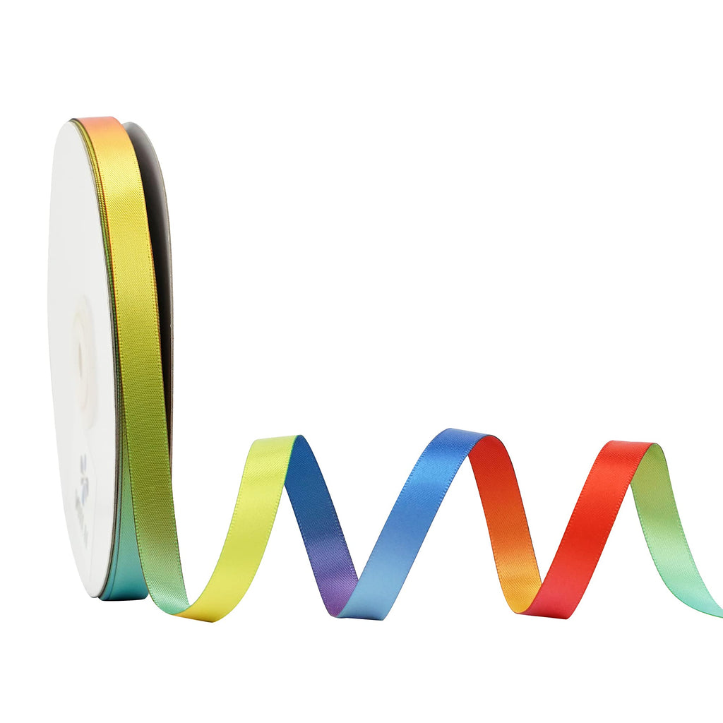 MEEDEE 3/8 Inch Satin Ribbon Set – 10 Rolls Rainbow Double Face Ribbon for Gift Wrapping, 5 Yards Each (Total 50 Yards), Decorative Ribbon for Presents & Party Favors