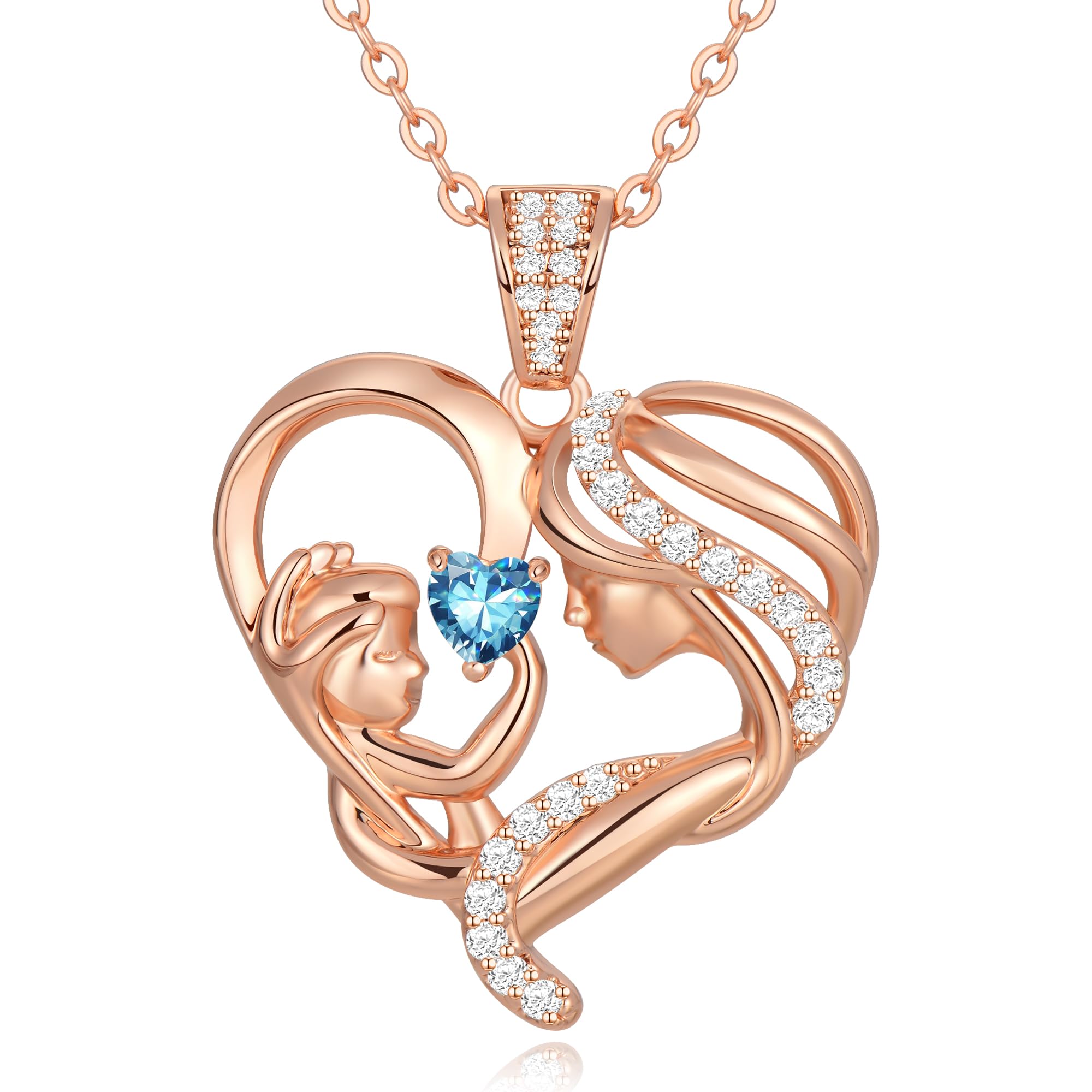 Mothers Day Gifts for Mom Wife Her Grandma, S925 Sterling Silver Birthstone Necklaces Jewelry for Women, Mother's Day Love Heart Pendant Necklace for Anniversary Birthday Christmas Day