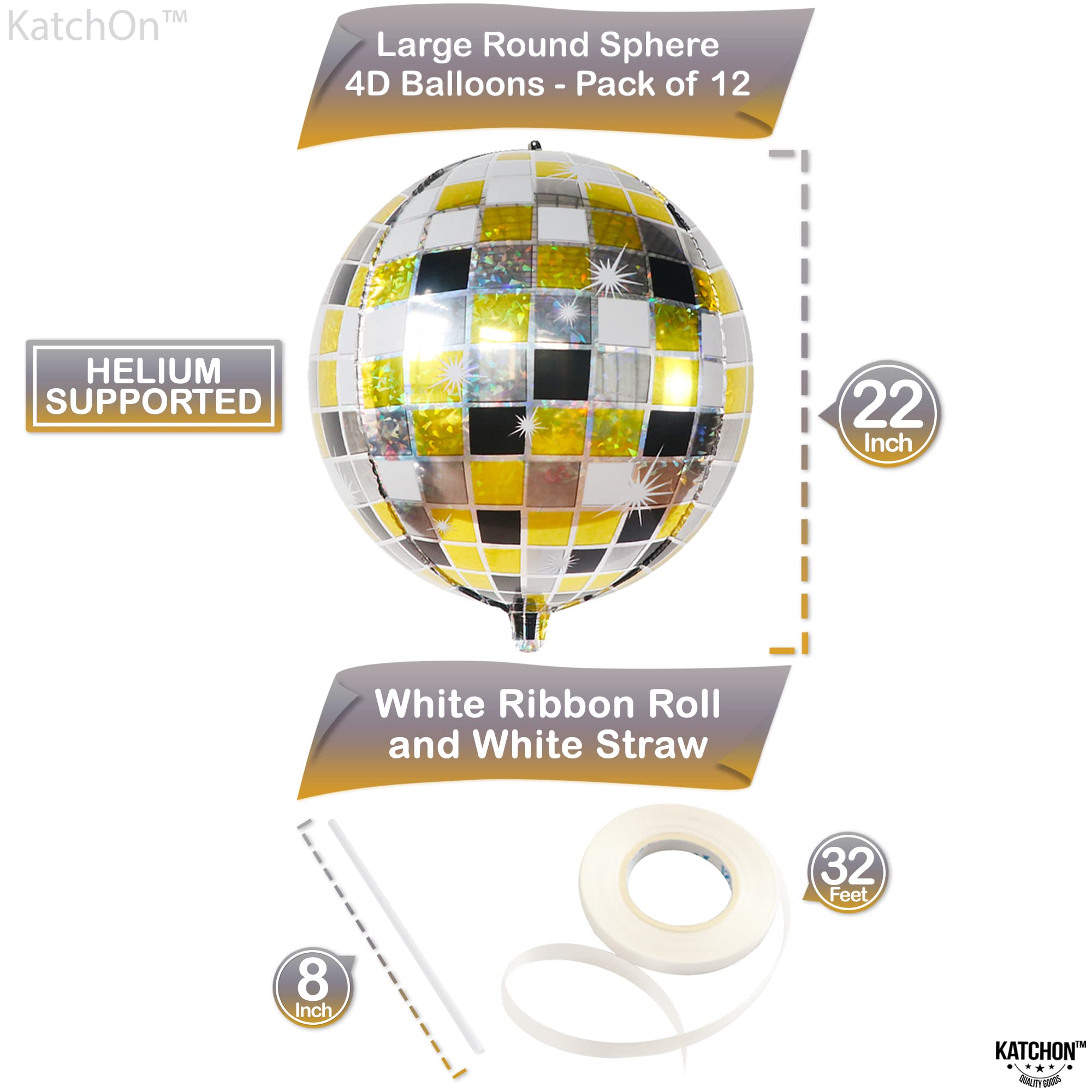 KatchOn, Large Gold Foil Balloons - 22 Inch, Pack of 12 | Gold Balloons for Graduation Decorations 2026 | Mylar Balloons for Anniversary, Wedding, Golden Birthday Party Decorations