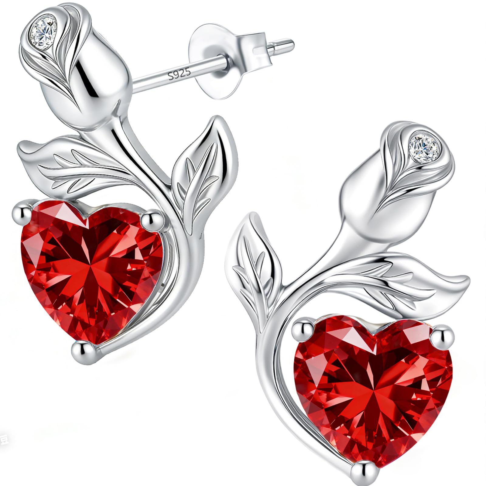 0.8CT Rose Heart Earrings Option of Sapphire Moissanite Stud Earrings Lab-Grown Earrings Birthstone Earrings for Women S925 Sterling Silver Post D Color VVS1 Clarity Ideal Gift for Wife Mother for Birthday Anniversary Mothers Day Gift for Mom Conveying I