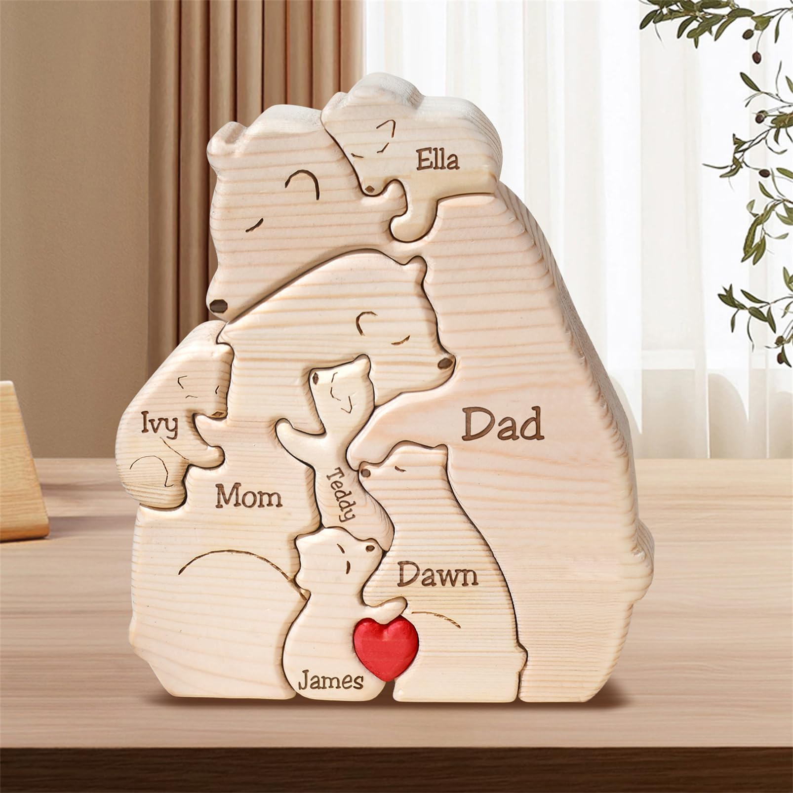 Personalized Family Name Puzzle with 2-8 Names Custom Wooden Bear Puzzle with Names Customized Wooden Puzzle Gifts for Christmas (Bear)