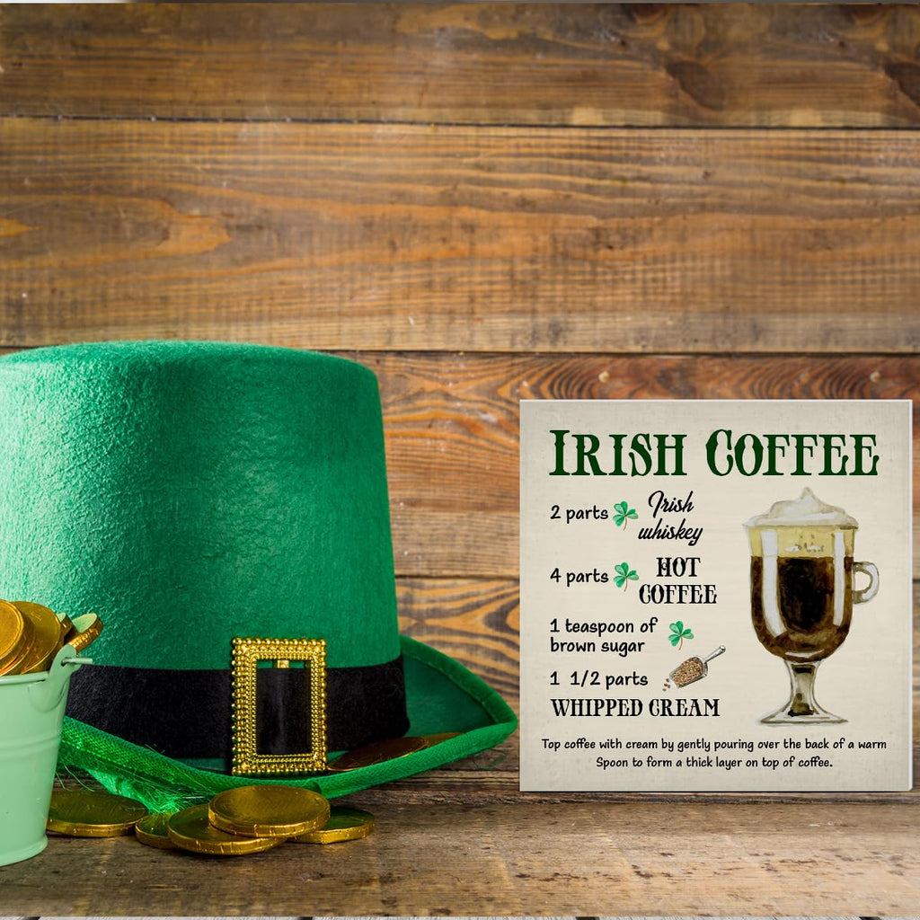 Dumyum St. Patrick's Day Decorative Sign, Wooden, 5 Inches x 5 Inches, Green, Rustic, Tabletop or Wall Mount