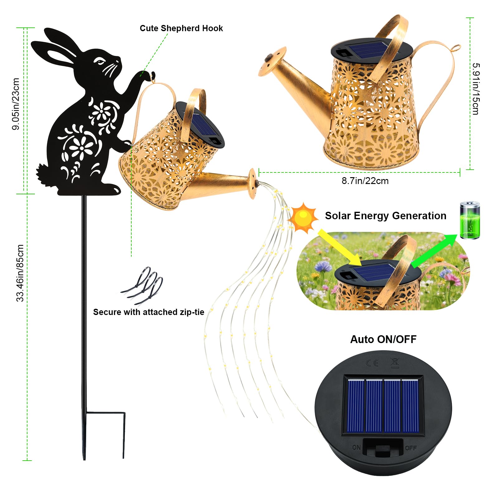 Solar Watering Can Lights, Cat Hanging Lantern Solar Lights Outdoor, Cat Lover Gifts for Mom Women Birthday Mother's Day Christmas, Waterproof Garden Decor Outside Patio Yard Pathway Backyard