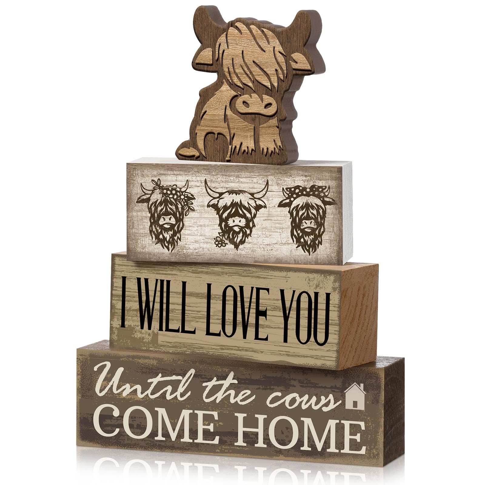 Moucuny 4 Pcs Christmas Table Decor Wooden Hot Cocoa Decoration Christmas Centerpiece Winter Tiered Tray Decor Decorative Red Hot Cocoa Block Signs Gift Farmhouse Xmas Decoration for Home Kitchen