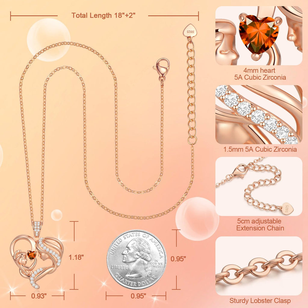 Mothers Day Gifts for Mom Wife Her Grandma, S925 Sterling Silver Birthstone Necklaces Jewelry for Women, Mother's Day Love Heart Pendant Necklace for Anniversary Birthday Christmas Day