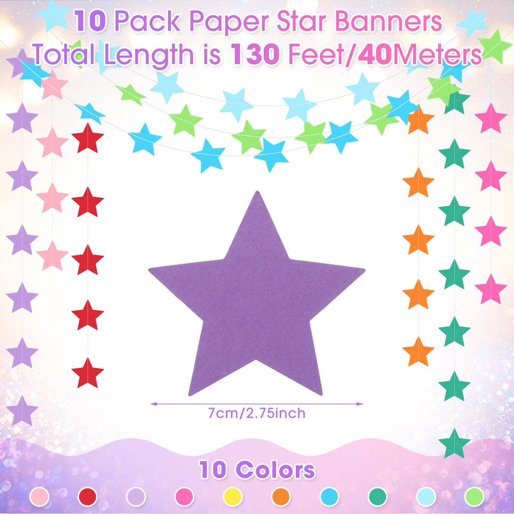 Patelai Glitter Star Garland Banner 2026 Graduation Decor 130 Feet Star Hanging Banner Twinkle Backdrop for Party Birthday Classroom Wedding Supplies(Gold)