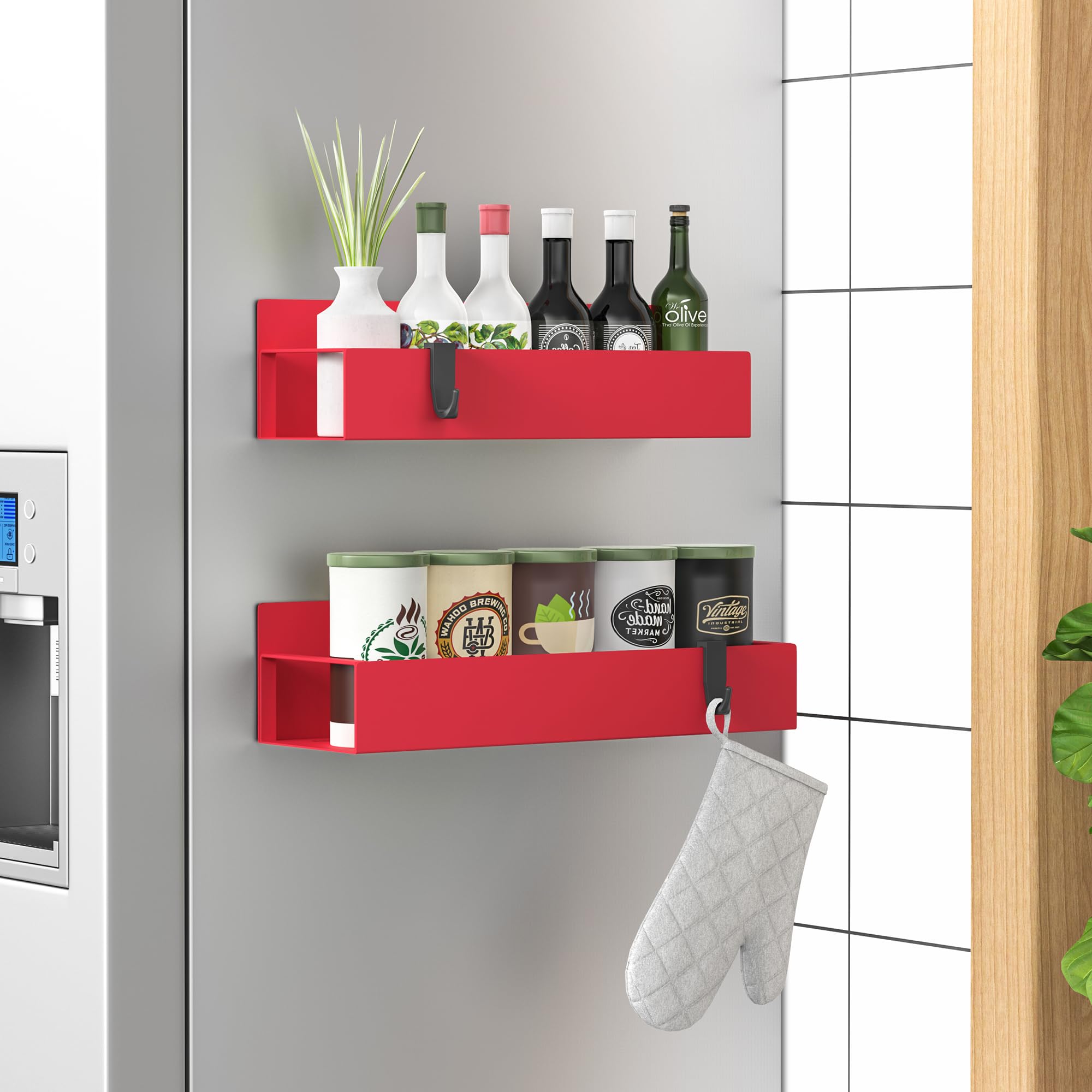 HuggieGems Metal 4 Pack Magnetic Spice Storage Rack Organizer for Refrigerator and Oven, Black Fridge Organizers and Storage, Metal