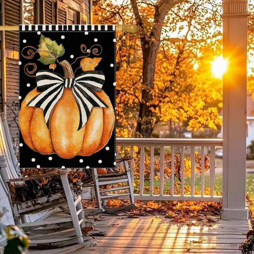 Fall Garden Flag For Outdoor Decor Thanksgiving Garden Flags Autumn Stained Glass Pumpkin Maple Leaf Double Sided Small Burlap Outside Porch Lawn Yard Flags Decorations 12.5x18 Inch
