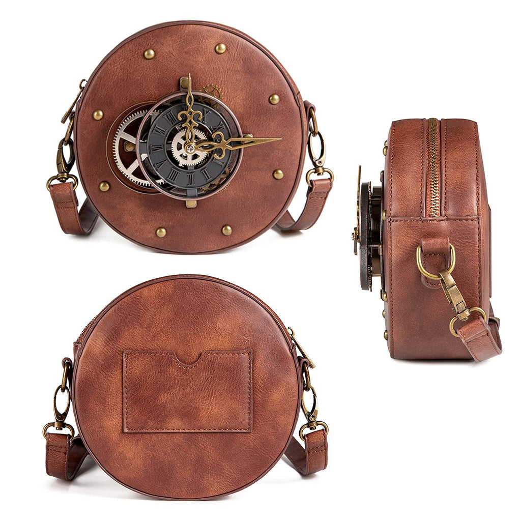 Messenger Bag Leather Retro Briefcase Steampunk Crossbody Shoulder Purse Satchel for Women Lolita Gothic Costume Accessory