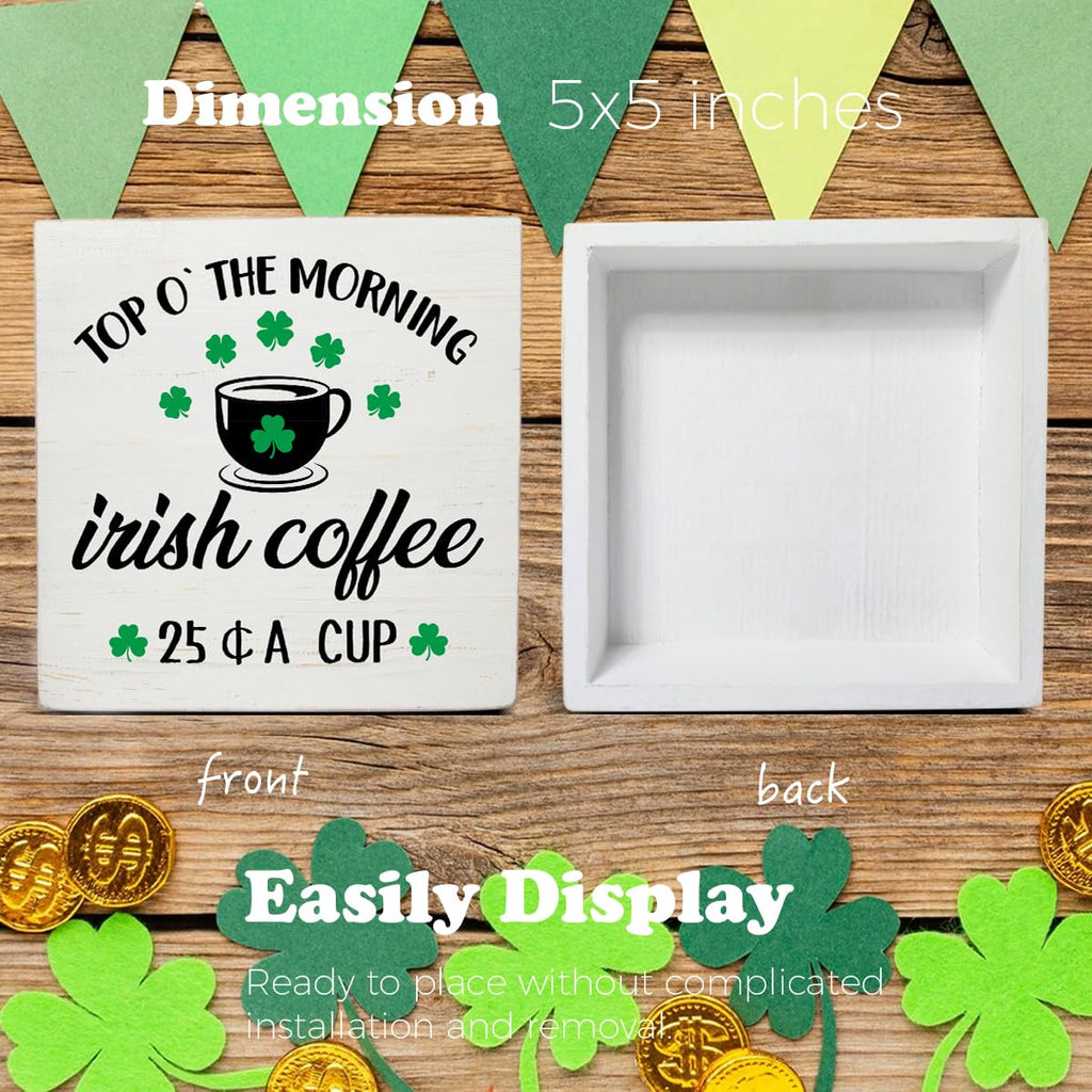 Dumyum St. Patrick's Day Decorative Sign, Wooden, 5 Inches x 5 Inches, Green, Rustic, Tabletop or Wall Mount