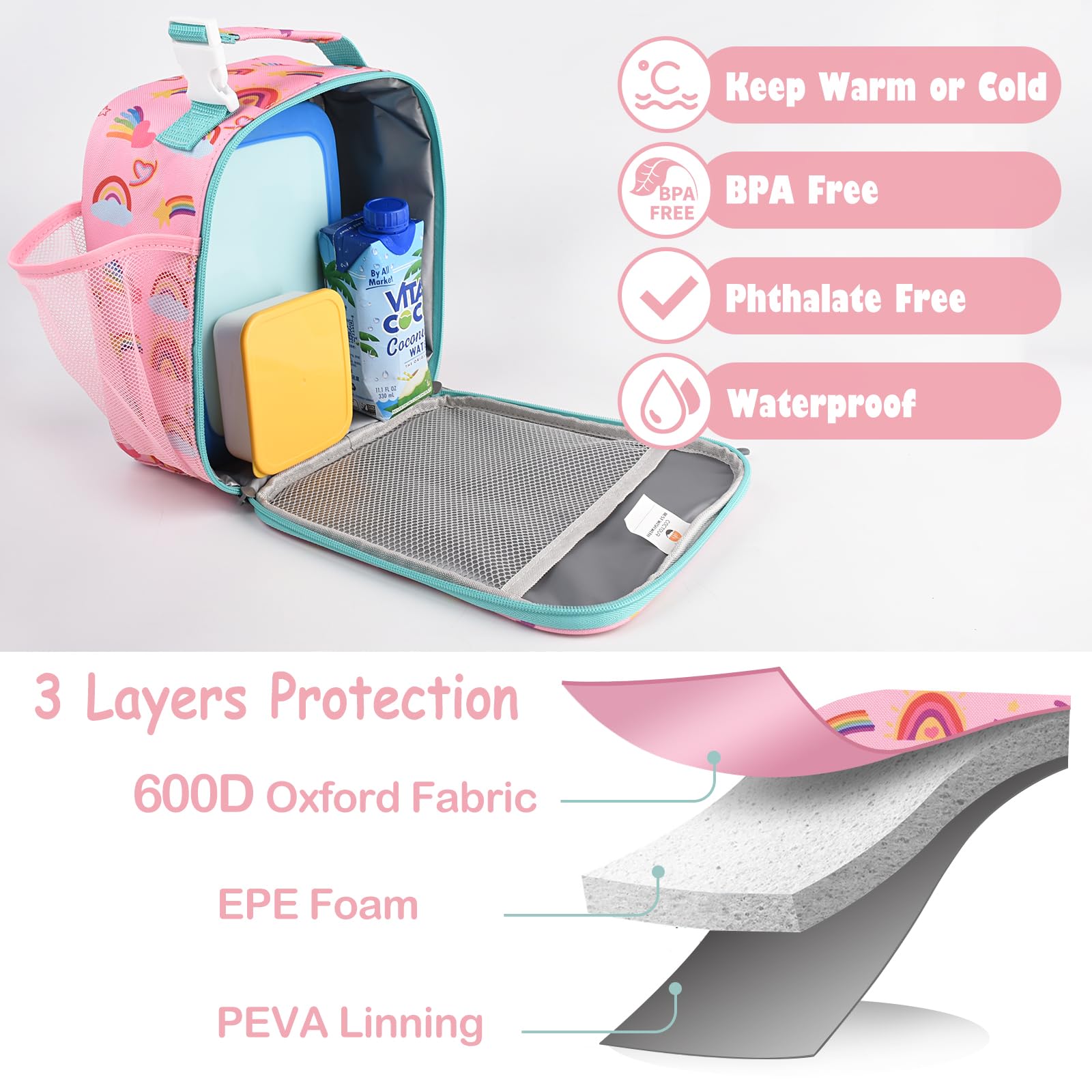 CaCTOUR Lunch Box Kids,Premium Insulated Lunchbox for Girls Boys,Soft Mini Cooler Bag Back to School Thermal Reusable Lunch Bag for Work School Picnic (Blue)