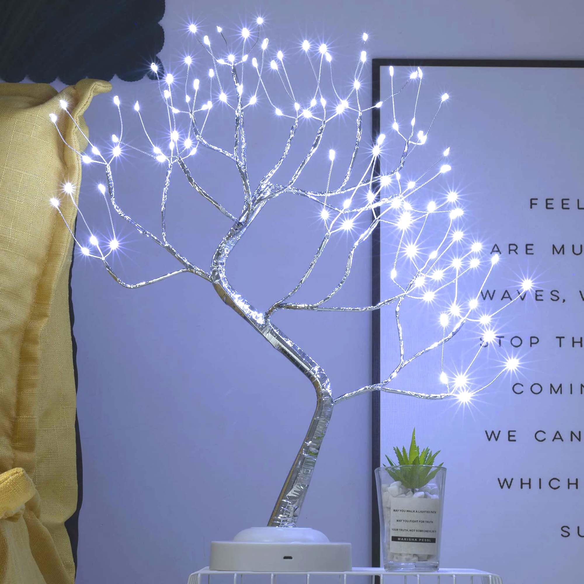 FuChsun Tabletop Bonsai Tree Light 108 LED Fairy Artificial Tree Lamp fot Room Party Home Centerpieces Decoration, Battery/USB Operated (Galaxy Glow Silver Branch)