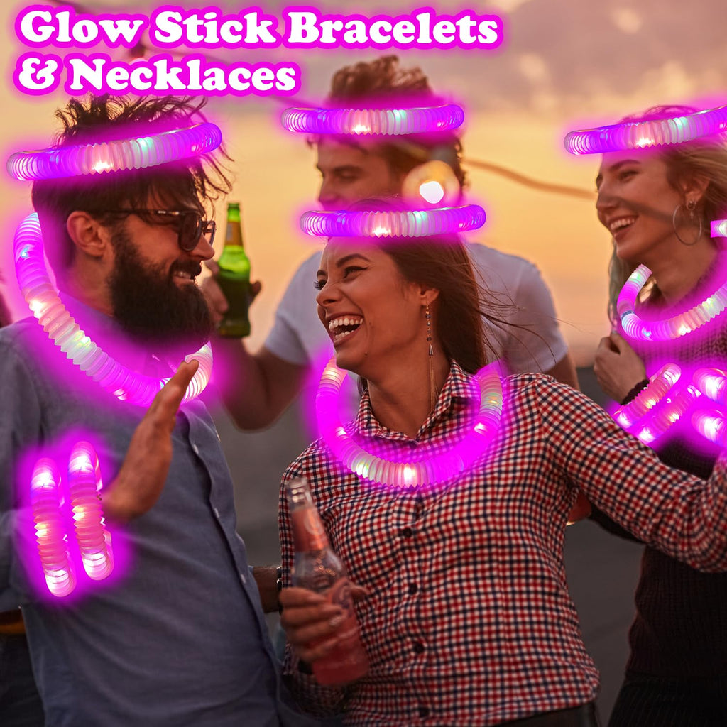 Kannove 12-24 PCS Green Glow Sticks Party Favors Supplies for Kids,4th of July LED Light up Pop Tubes for Toddlers,Neon Necklaces Bracelets Accessories,Glow Birthday Dance Camping Party Decorations