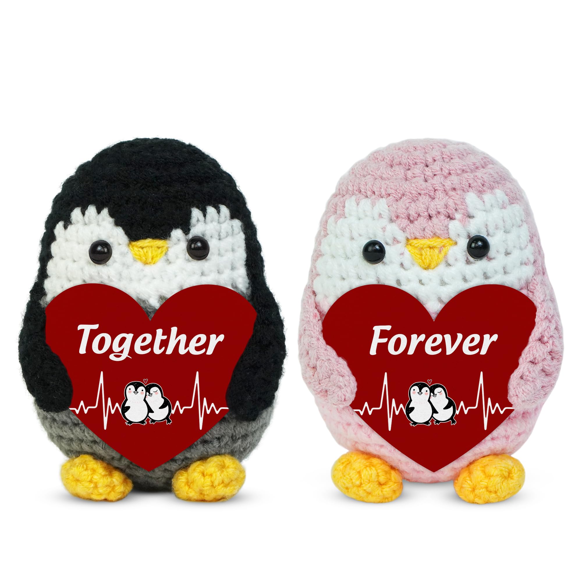 OASSIE Anniversary Couple Gifts for Women Men - Positive Penguin Couple Crochet with Card - Mothers Day Birthday Anniversary Wedding Gifts for Wife Husband Him Her Couples Boyfriend Girlfriend