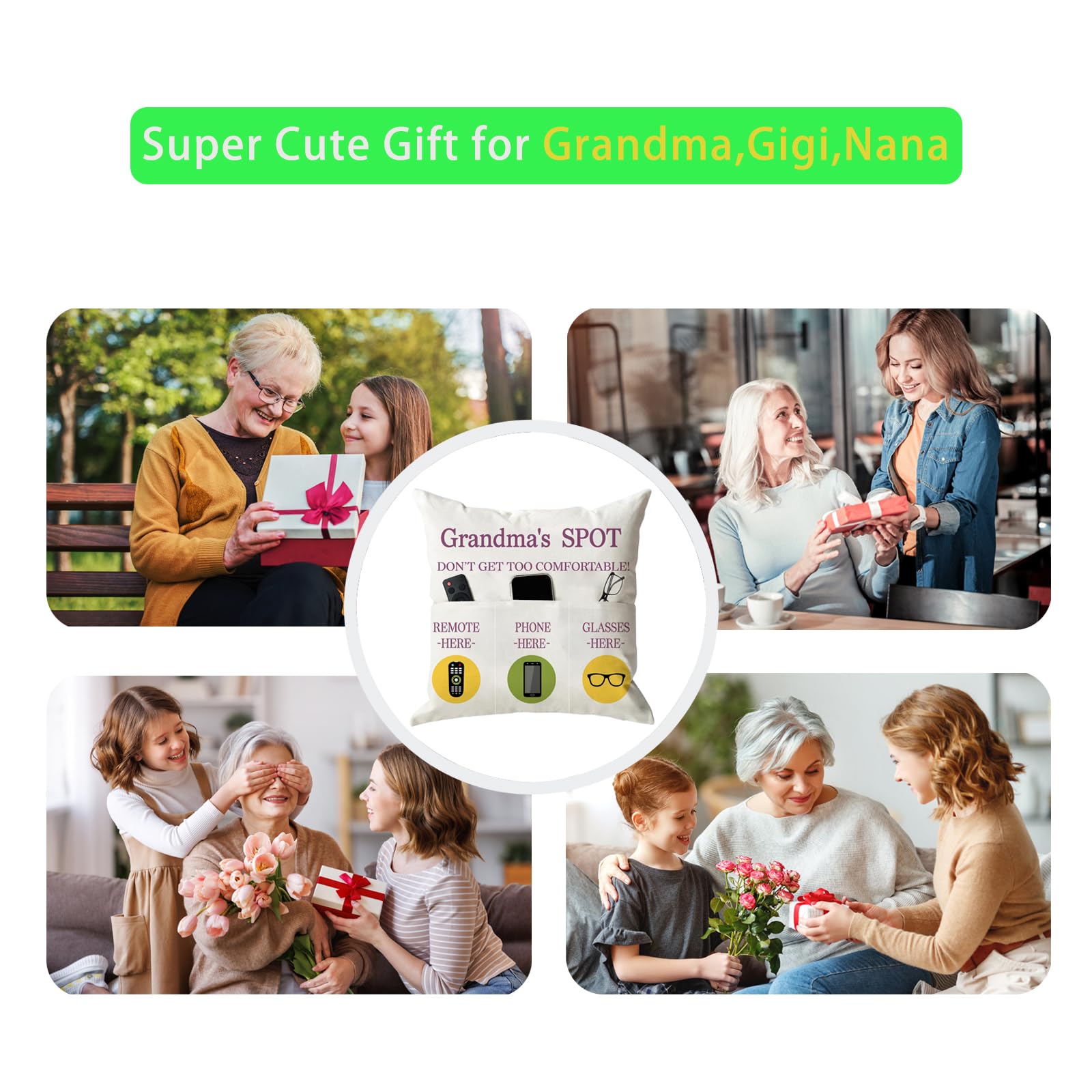 ONFAON Grandpa Gifts,Grandpa's Spot Throw Pillow Covers 18x18 Inch,Put Phone Glasses and Remote Control Pillowcase,Birthday Christmas Thanksgiving Day Gifts for Grandpa Stepdad,3-Pocket