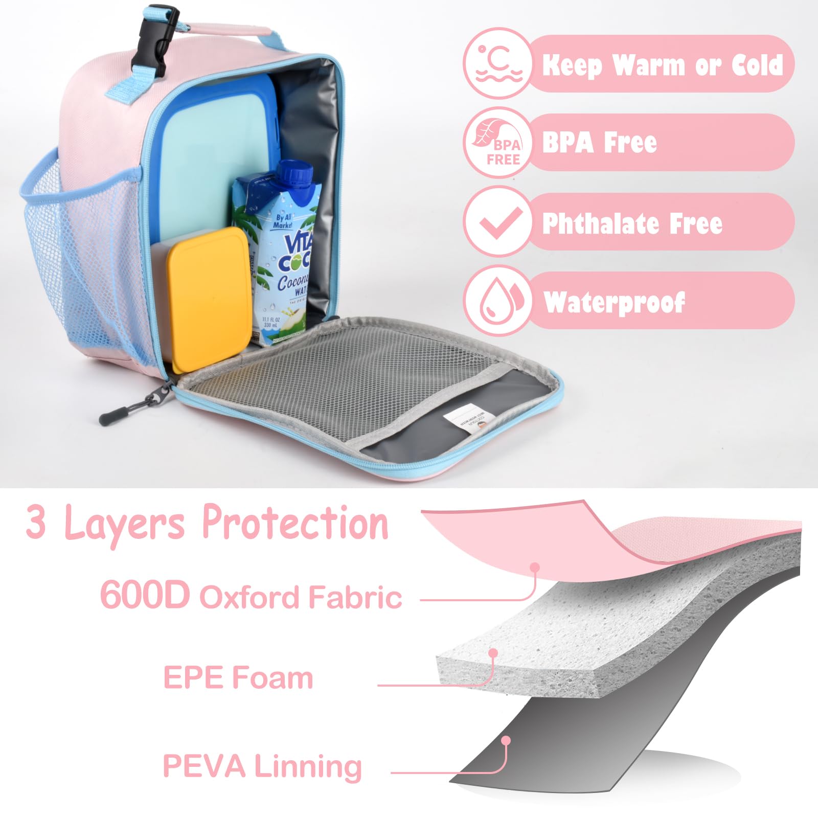 CaCTOUR Lunch Box Kids,Premium Insulated Lunchbox for Girls Boys,Soft Mini Cooler Bag Back to School Thermal Reusable Lunch Bag for Work School Picnic (Blue)