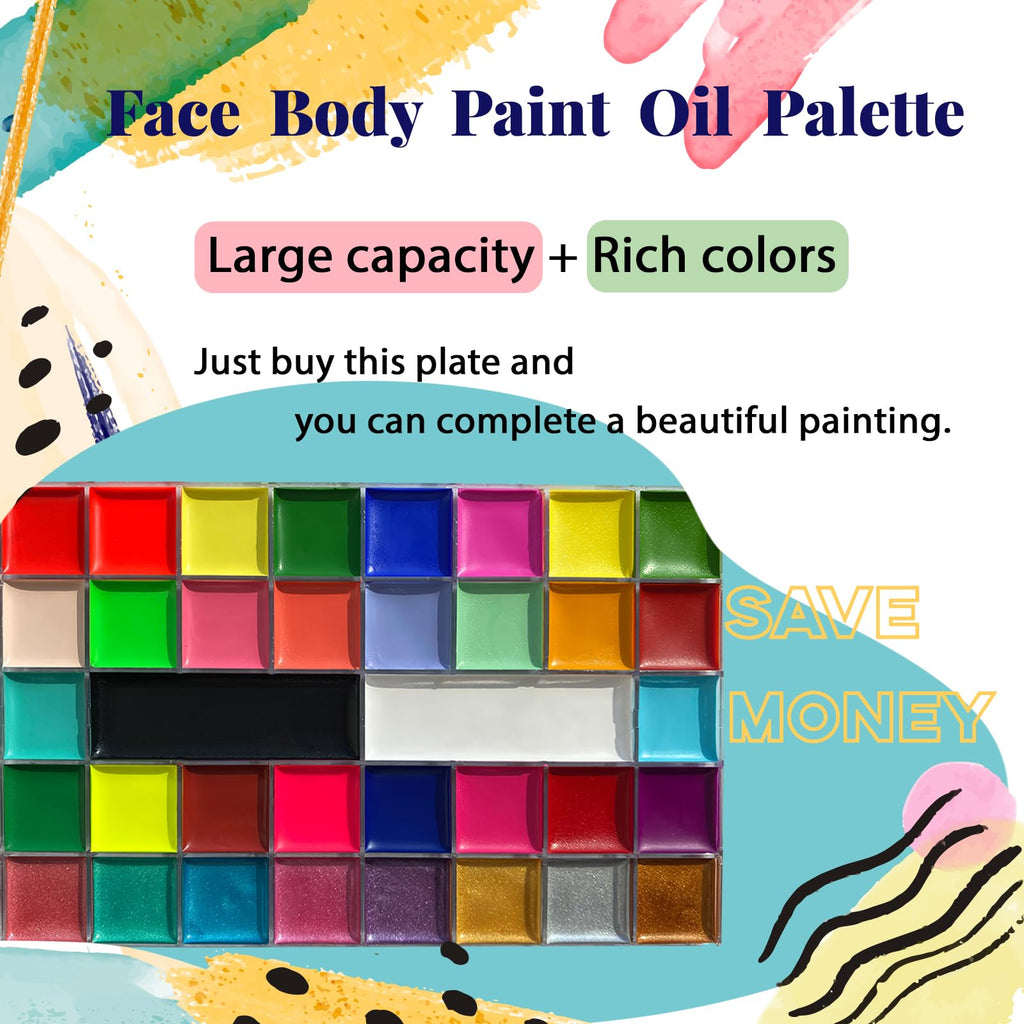 Face Painting Kit for Kids, 42 Colors Professional Face Paint Makeup Kit Non-Toxic Water Activated Facepaint Palette with Brush, Stencil, Sponge, Gem, for Party Halloween Christmas (42 Colors)
