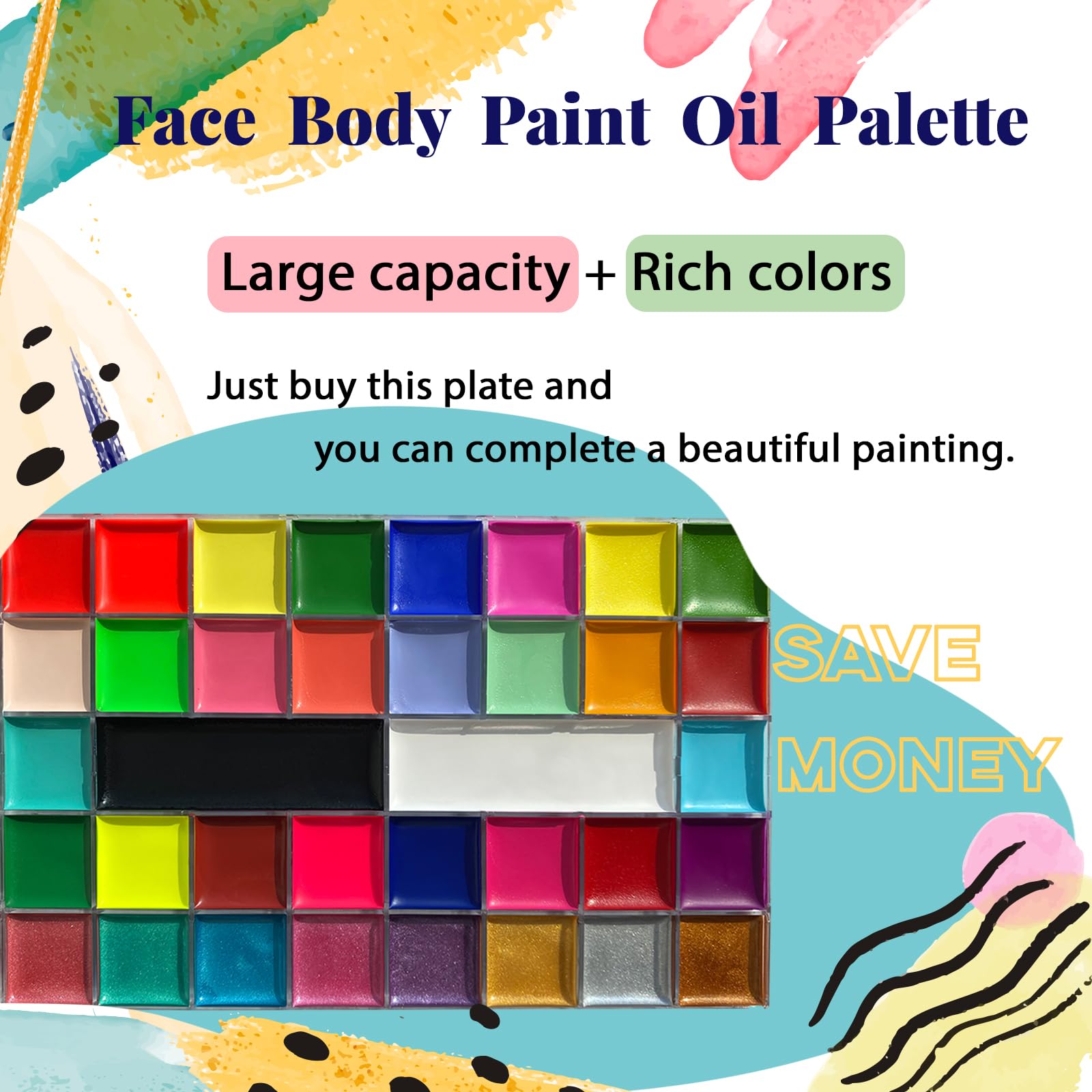 Face Painting Kit for Kids, 42 Colors Professional Face Paint Makeup Kit Non-Toxic Water Activated Facepaint Palette with Brush, Stencil, Sponge, Gem, for Party Halloween Christmas (42 Colors)
