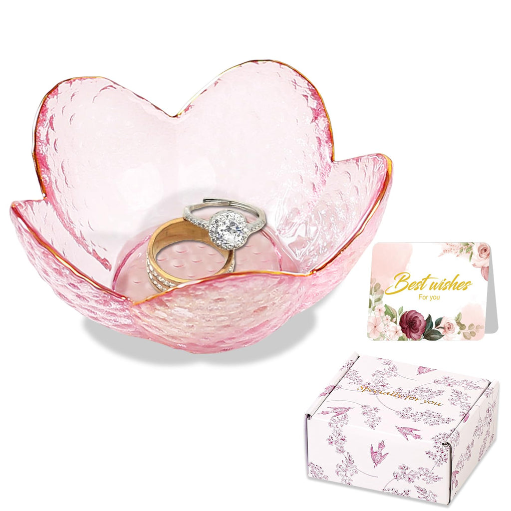 Purple Flower Jewelry Dish Glass Ring Holder Dish Jewelry Tray Cute Vanity Organizer Aesthetic Nightstand Bathroom Room Decor Trinket Dish Mothers Day Friendship Christmas Birthday Gifts for Women