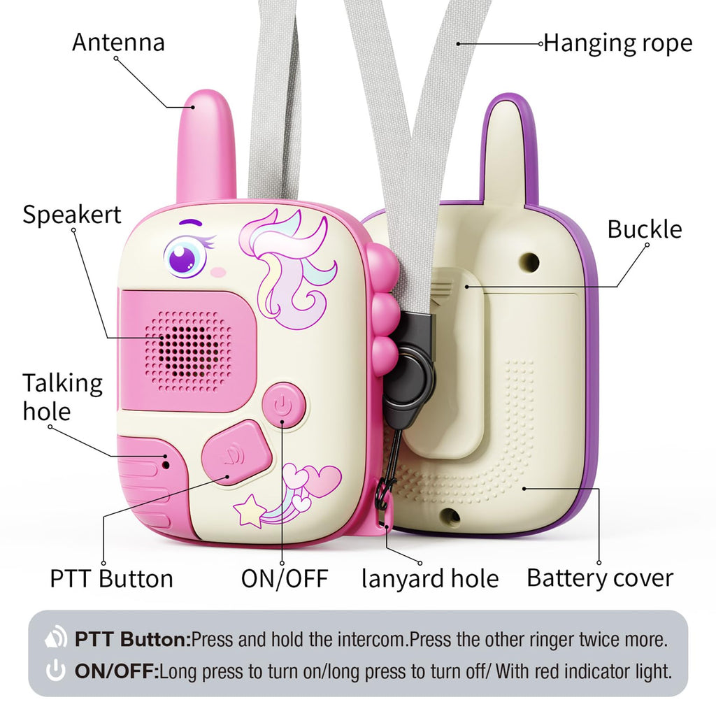 JKGIFTS Walkie Talkies Toys for Girls:Unicorn Toys 2 Pack Birthday Gifts for 3 4 5-7 8 Year Old Girls Toy for 4 5 6 7 8-10 Year Old Camping Outdoor Game,Christmas Stocking Stuffers for Girls Kids