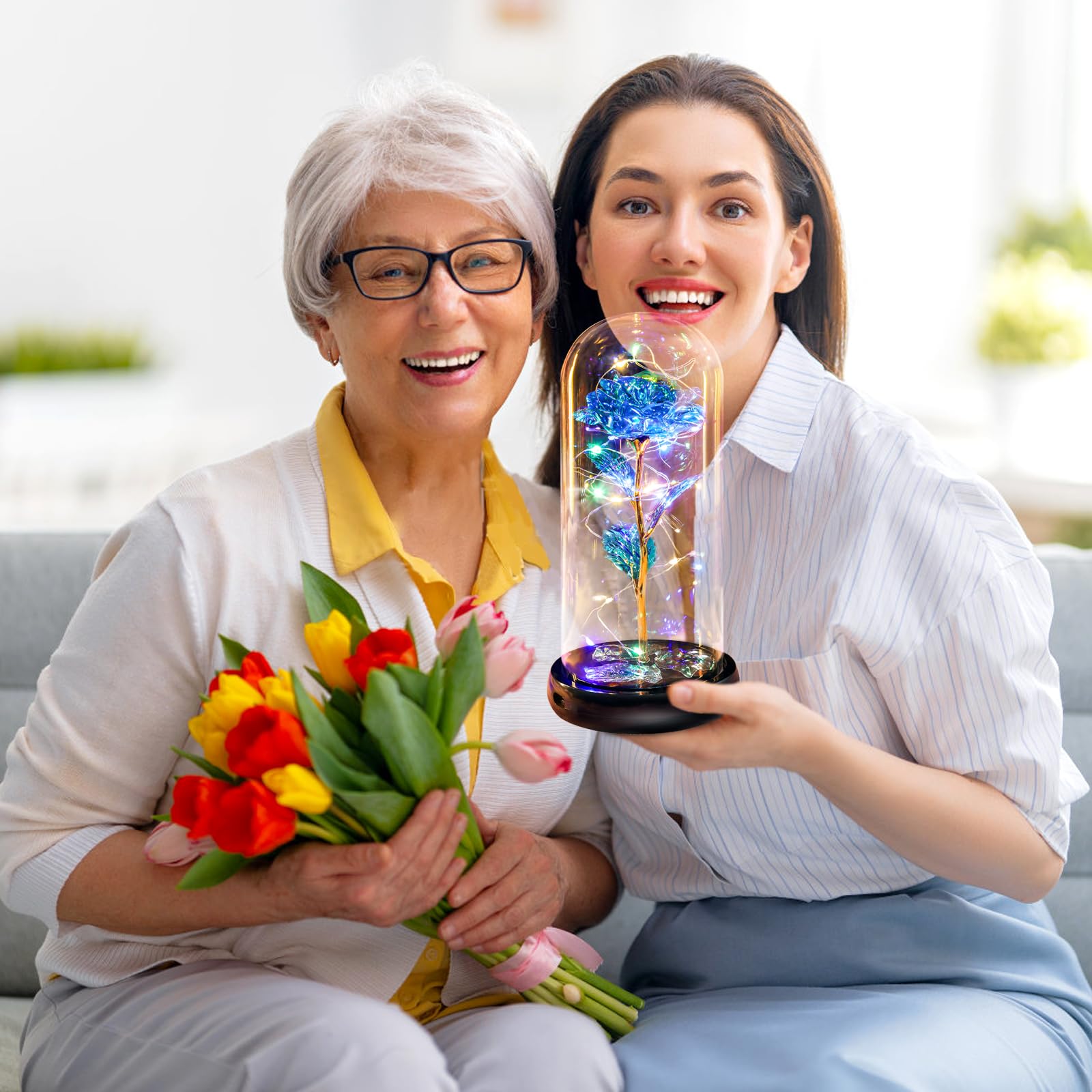 Pusuny Mothers Day Flowers Gifts for Mom Women Birthday Gift Galaxy Glass Rose Forever Eternal Crystal Flowers Rose in Glass Dome with Butterfly Mother's Day Roses Gifts for Mom Daughter Wife Purple