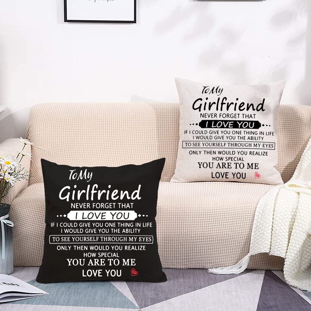 Anrkets Two Sided Printing Lover Pillow Cover I Love You Hug This Pillow Until You Can Hug Me, Valentine's Day Birthday Gifts for Girlfriend Cotton Linen Square Decorative Waist Pillowcase 18"x 18"