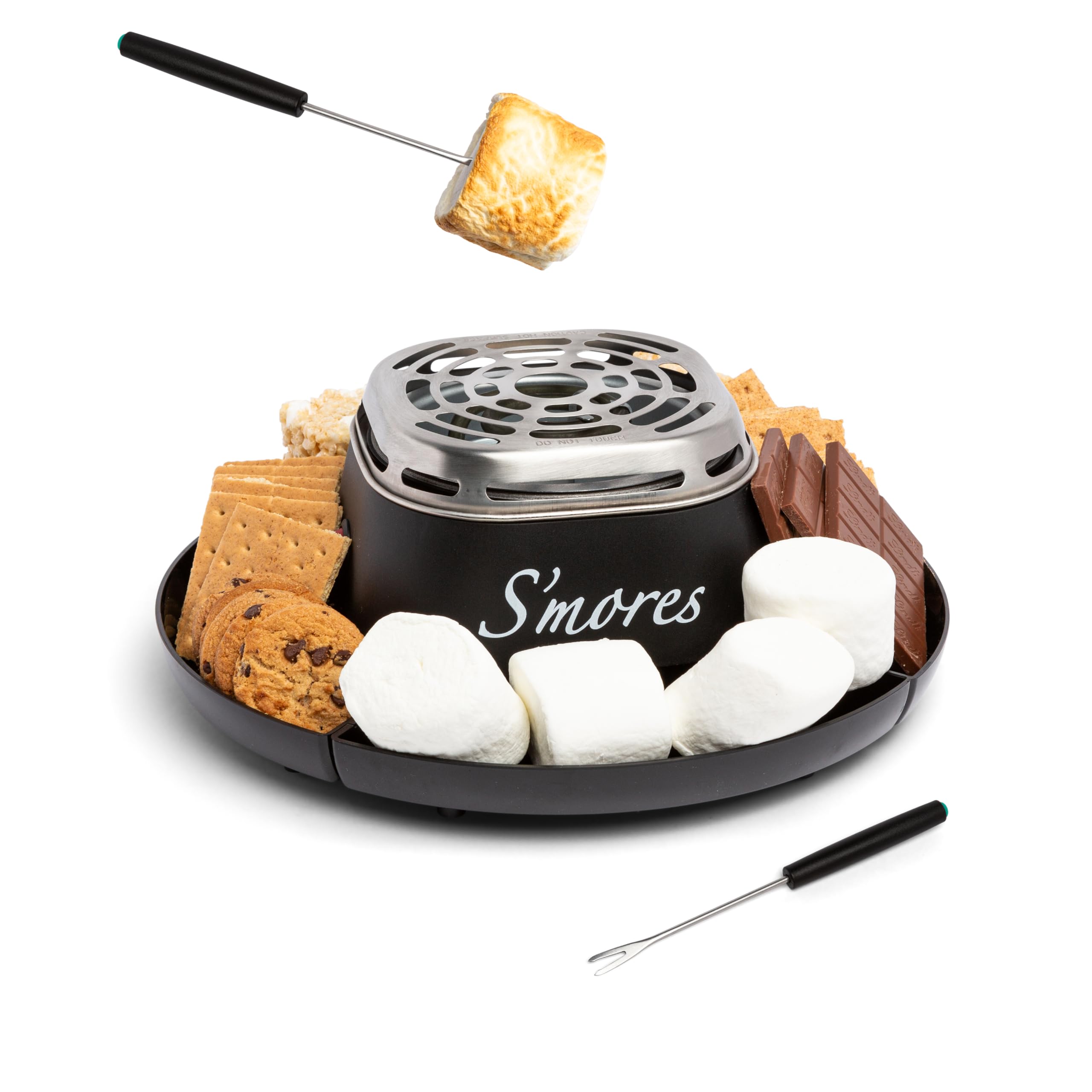 Nostalgia Tabletop Indoor Electric S'mores Maker - Smores Kit With Marshmallow Roasting Sticks and 4 Trays for Graham Crackers, Chocolate, and Marshmallows - Movie Night Supplies - Brown