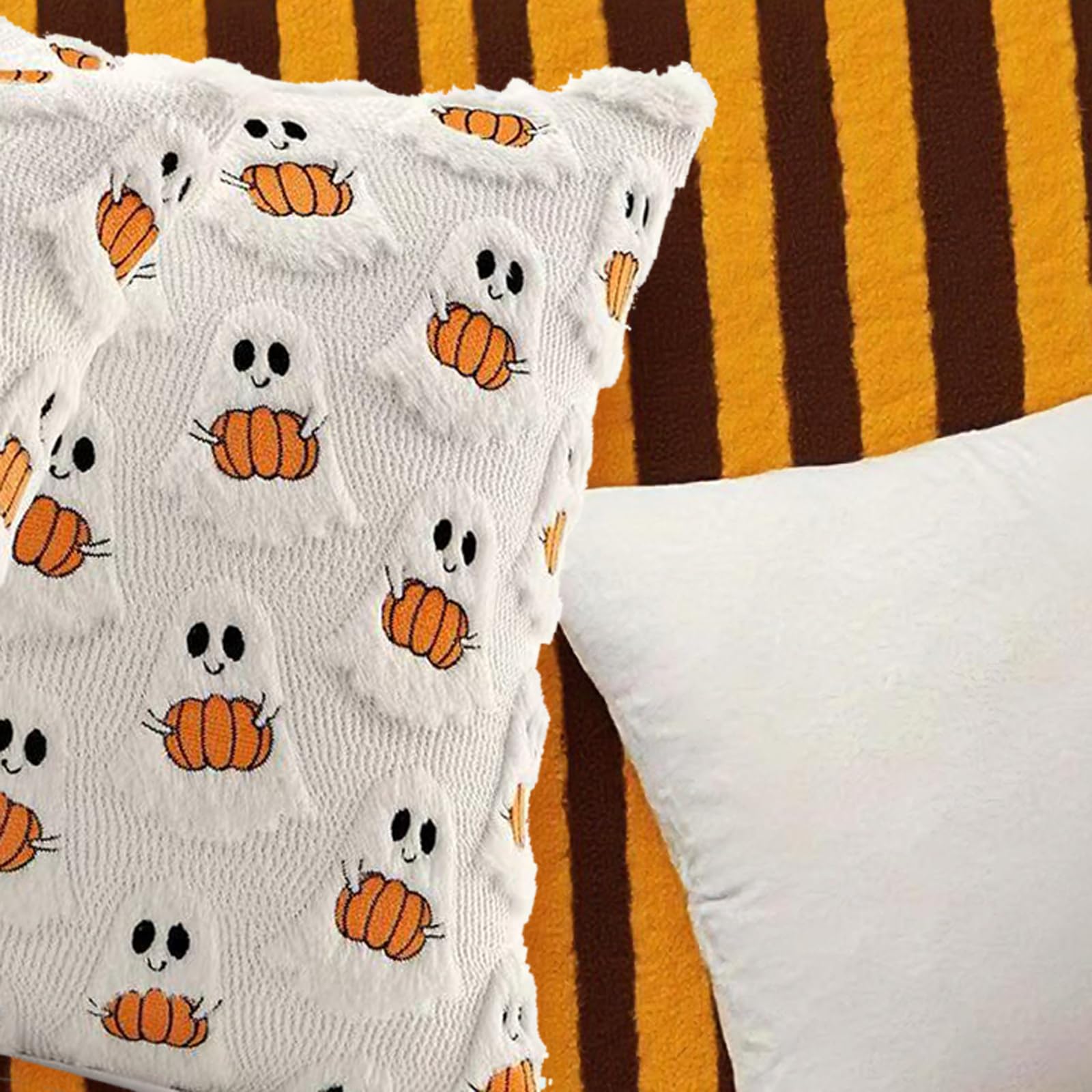 Halloween Decor Throw Pillow Covers Set of 2-18x18 Inches Ivory Cute Ghost Hugging Pumpkin, Plush Soft for Spooky Season & Cozy Fall Decor