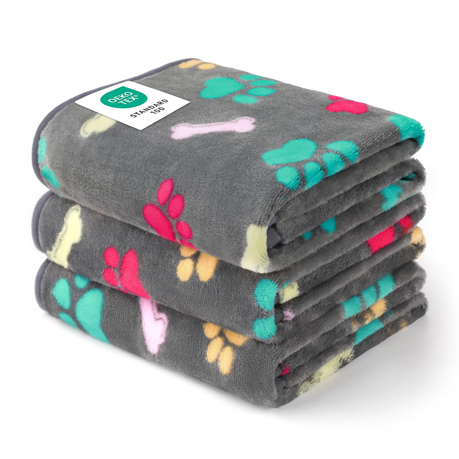 Luciphia 1 Pack 3 Blankets Fluffy Premium Fleece Pet Blanket Flannel Paw Printed Throw for Dog Cat(Small 23x16'', Grey/Brown/Blue)