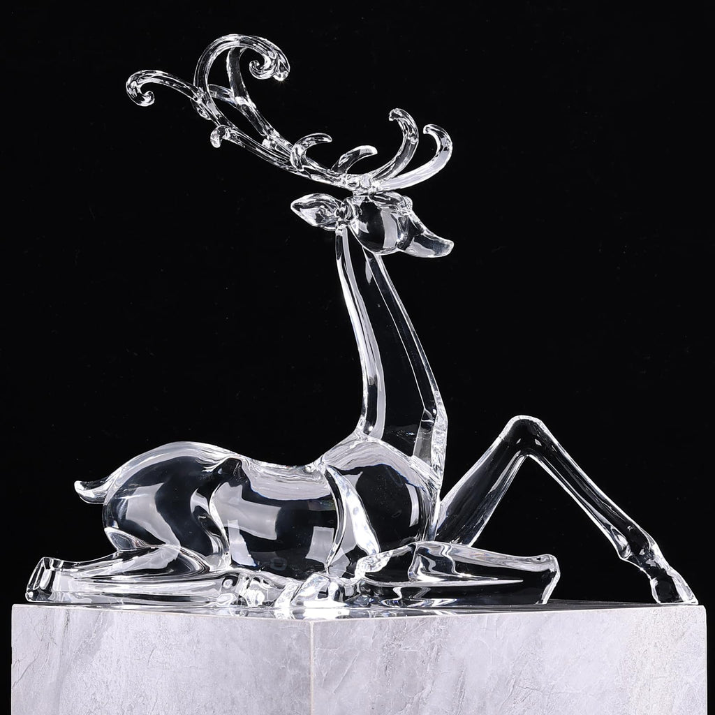 18" Tall Acrylic Christmas Reindeer Figurine - Elegant Clear Large Reindeer Ornaments for Christmas Indoor Decor, Holiday Centerpiece, Living Room, Fireplace, Table Display (Gold Standing Reindeer)