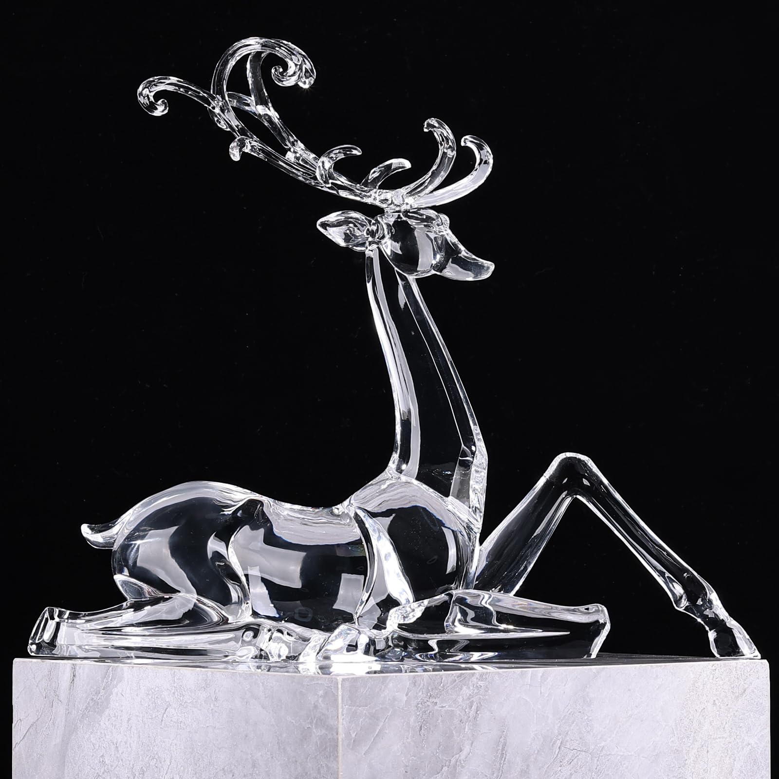 18" Tall Acrylic Christmas Reindeer Figurine - Elegant Clear Large Reindeer Ornaments for Christmas Indoor Decor, Holiday Centerpiece, Living Room, Fireplace, Table Display (Gold Standing Reindeer)