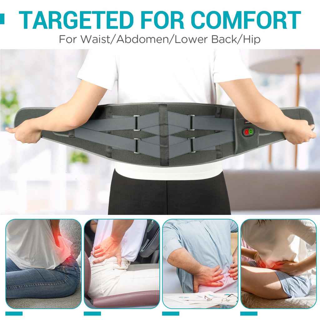 Comfytemp Cordless Heating Pad with Massager for Back, Fathers Day Dad Gifts for Men, FSA Eligible HSA Portable Lower Back Massager Rechargeable Wireless Electric, Women Mom Seniors 3 Heat 30mins Off