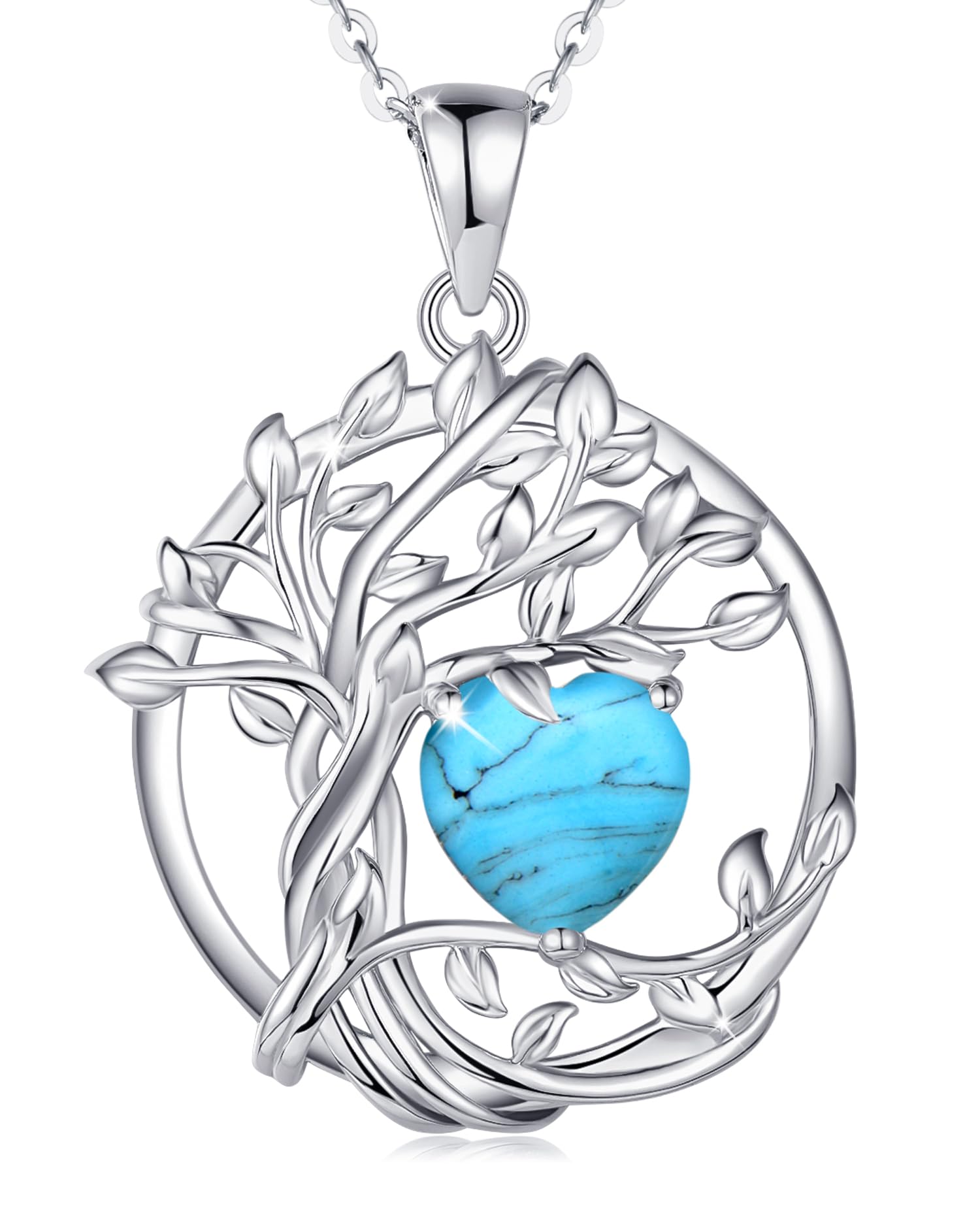 FANCIME Tree of life Birthstone necklace Sterling Silver Pendant Birthstone Necklace Gemstone Anniversary Birthday Jewelry Mothers Day Gifts for Mom Her Wife