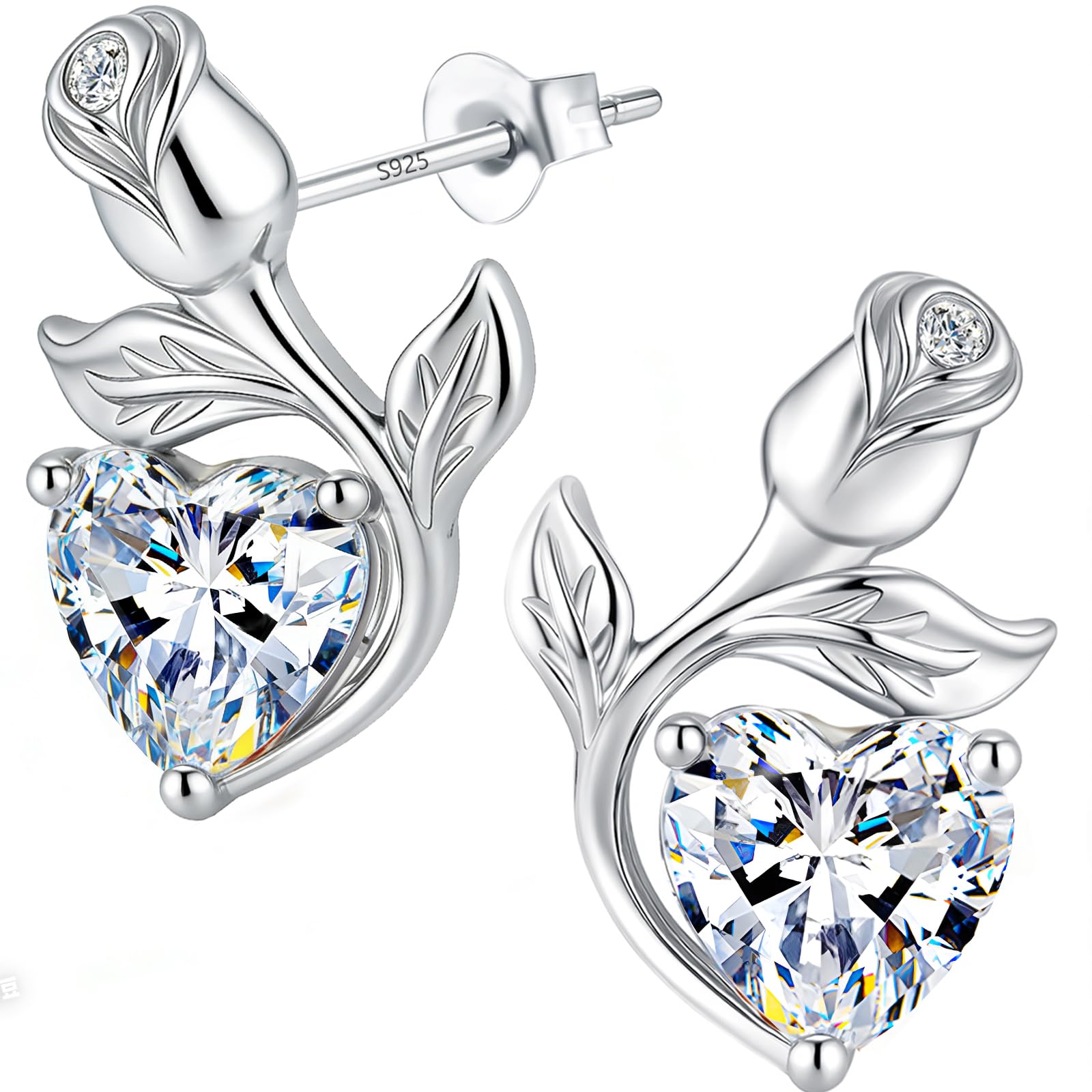 0.8CT Rose Heart Earrings Option of Sapphire Moissanite Stud Earrings Lab-Grown Earrings Birthstone Earrings for Women S925 Sterling Silver Post D Color VVS1 Clarity Ideal Gift for Wife Mother for Birthday Anniversary Mothers Day Gift for Mom Conveying I