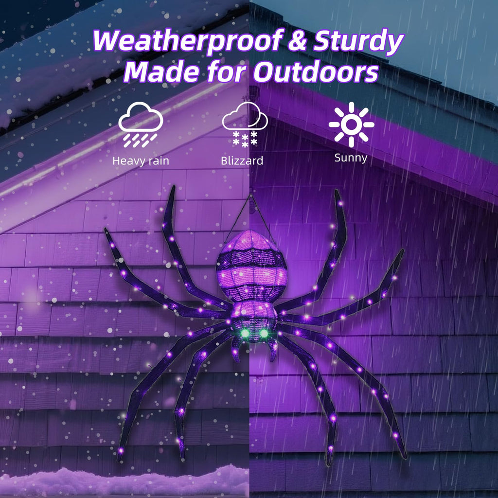 Halloween Decorations Outside Giant Spider - HOYECHI Outdoor Halloween Decor Lighted Spider 4.2FT, Light Up Spider with 90 LED Lights, Ground Stakes, for Front Yard Porch Gardens Lawns Party