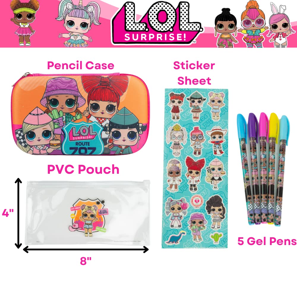Innovative Designs Barbie Pencil Case Set with Stickers and Gel Pens for Kids, Molded with Zip Closure, Pink