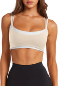 LASLULU Womens Double Layered Sports Bra Adjustable Spaghetti Straps Sexy Scoop Neck Wireless Padded Workout Yoga Crop Tops