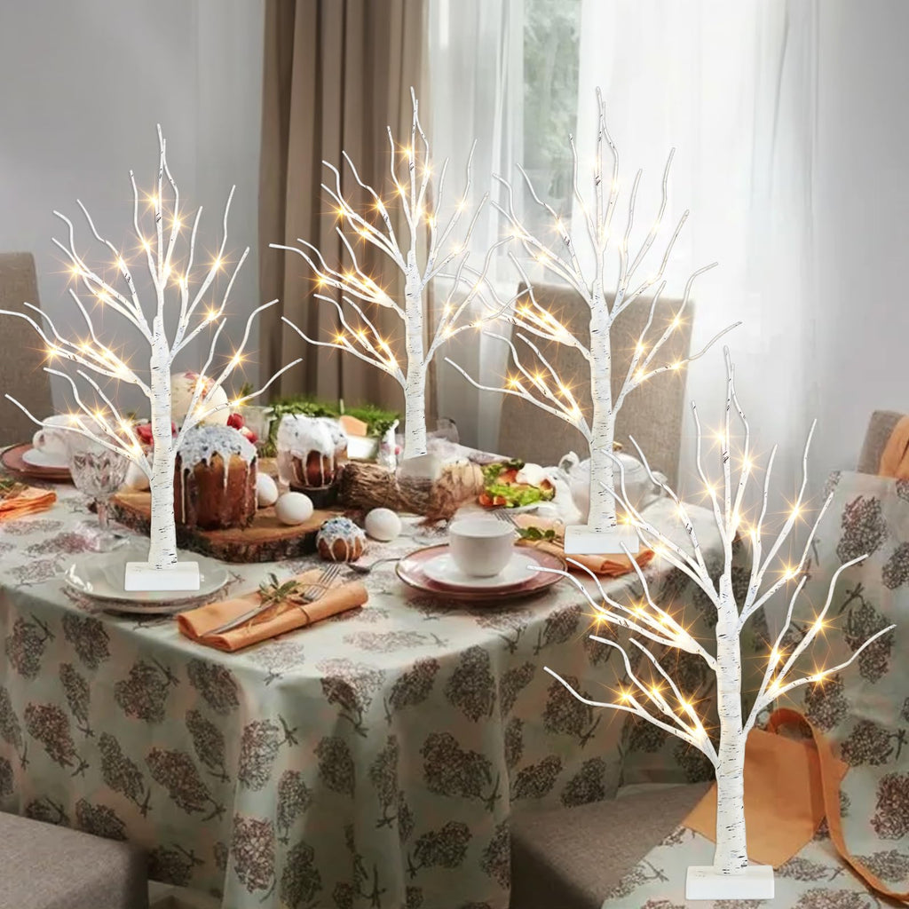 PEIDUO Home Decor, 2FT Birch Tree with LED Lights, Warm White Light up Tree Lamp, Artificial Trees for Home Table Inside, Battery Powered, Timer (2PK)