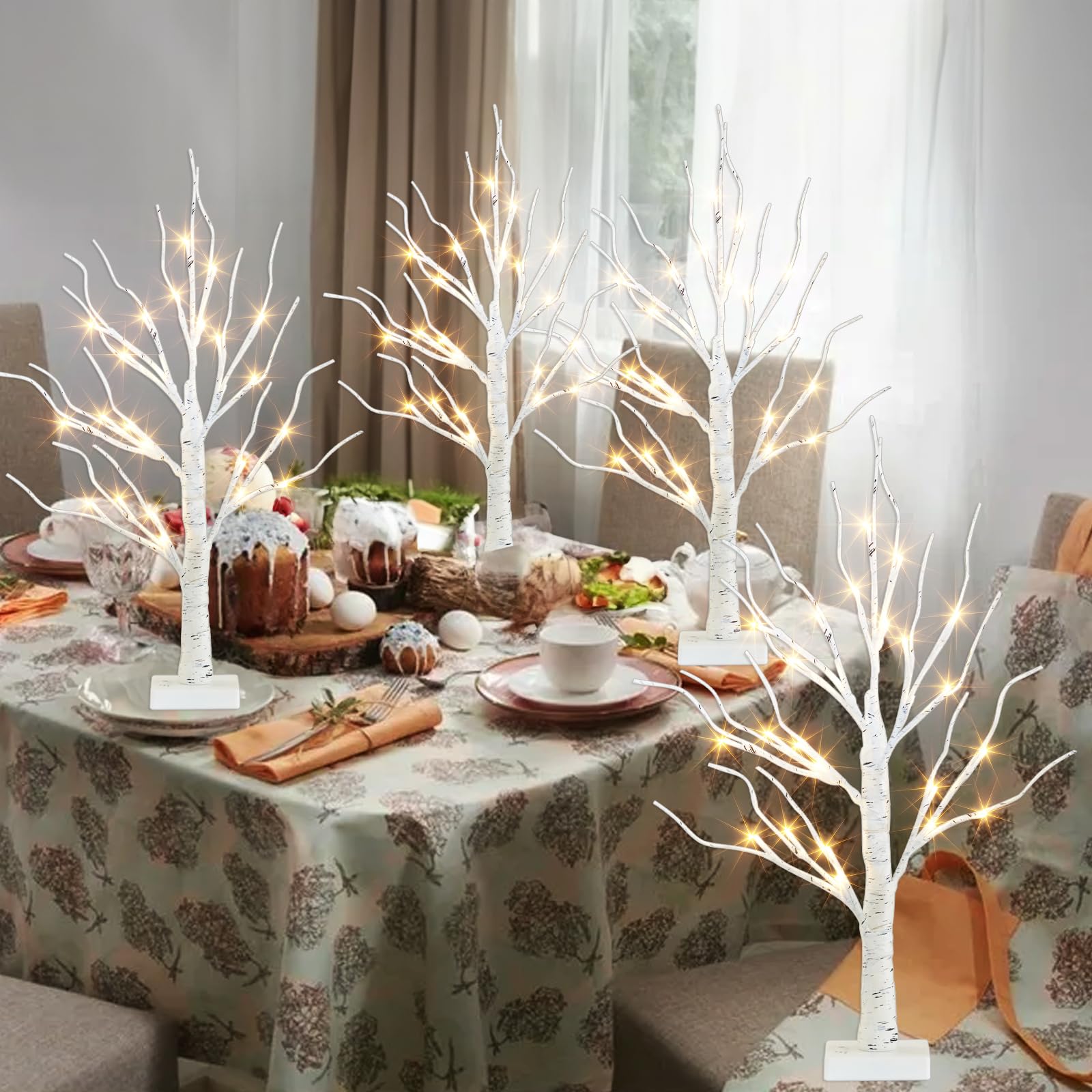 PEIDUO Home Decor, 2FT Birch Tree with LED Lights, Warm White Light up Tree Lamp, Artificial Trees for Home Table Inside, Battery Powered, Timer (2PK)