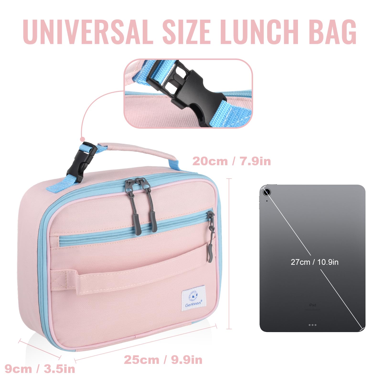 Genteen Lunch Box Kids, Insulated Lunch Bag Kids Boys Girls Back to School, Soft Lunch Box for Men Reusable Lunchbox for Office,Outdoor,School (Black)