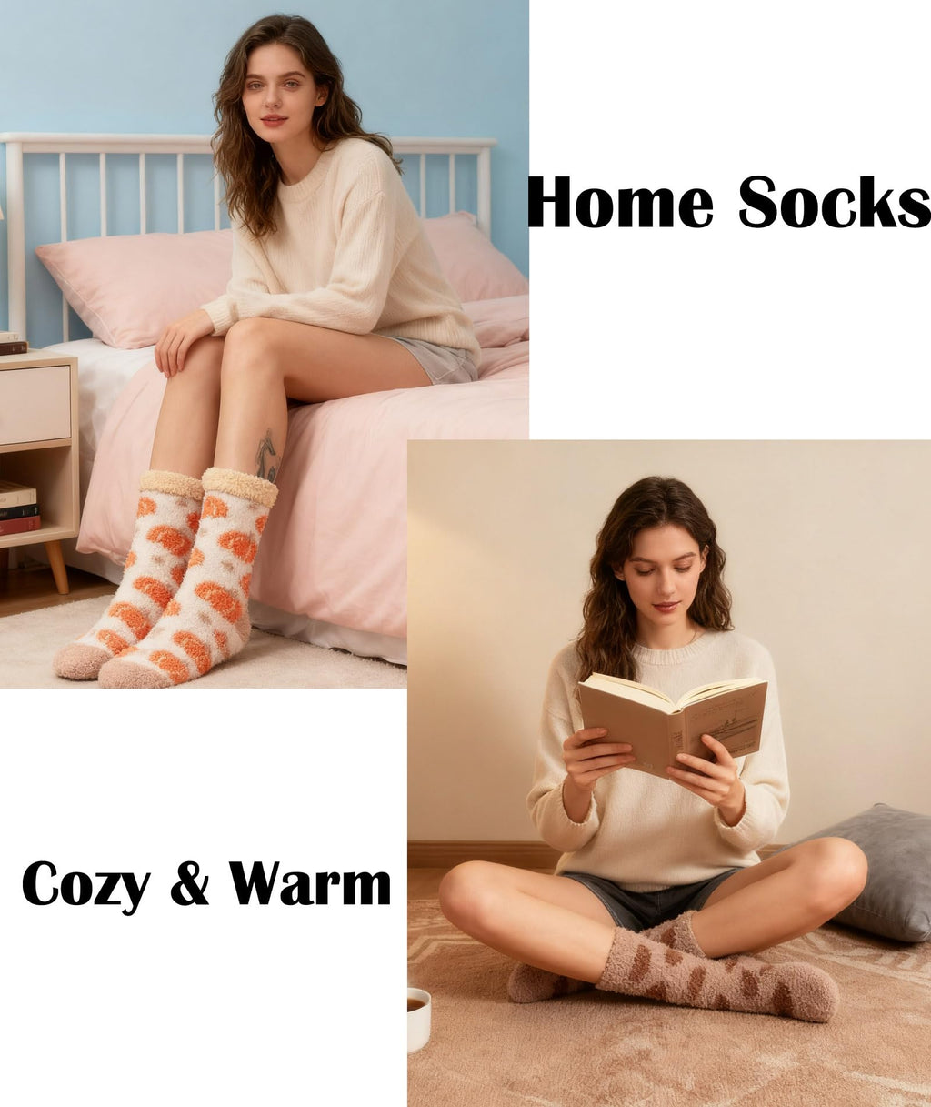 Plush Fuzzy Socks for Women Fluffy Cozy Slipper Socks Fall Thanksgiving Birthday Gifts for Her